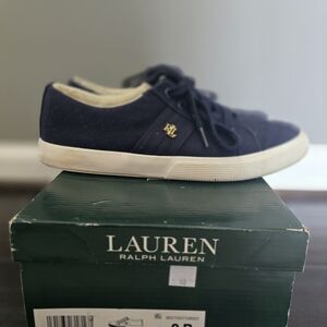 Ralph Lauren Navy Low-Top Canvas Sneakers with Gold Logo
